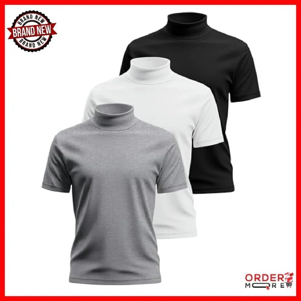 Men's Big Tall Turtleneck Shirt 3 Pack Cotton Mock Neck Undershirt